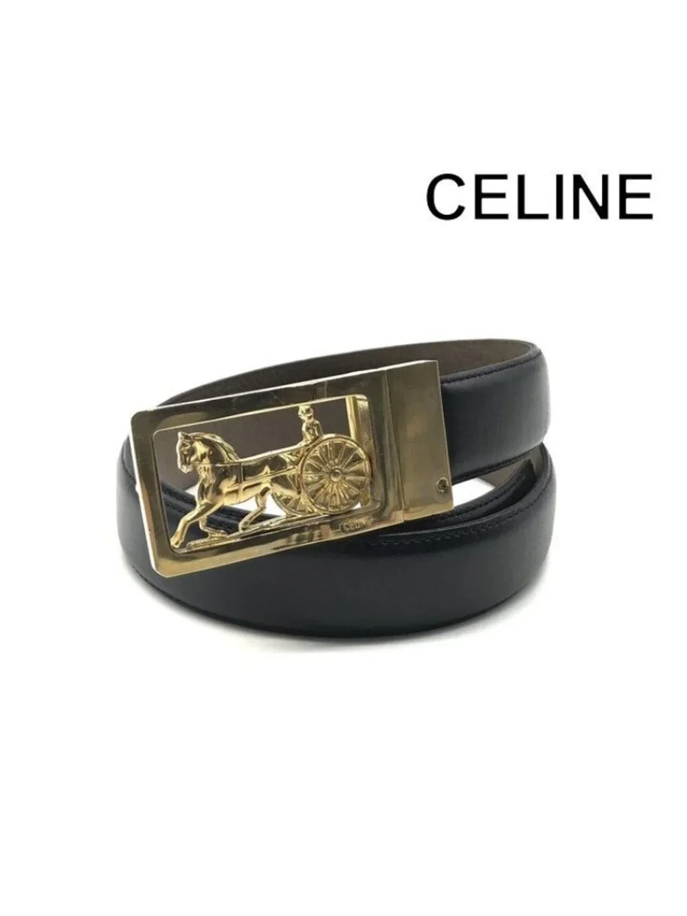 Celine Carriage Reversible Belt Leather Buckle Suit Black